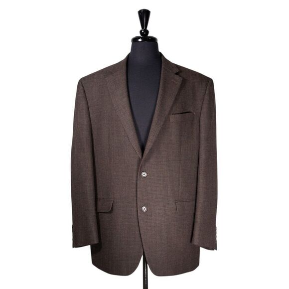 Chaps Ralph Lauren Mens Blazer Dark Brown Check 100% Wool Jacket Sport Coat 44R - Picture 1 of 9